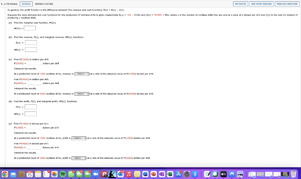  In general, the profit function is the difference between the revenue