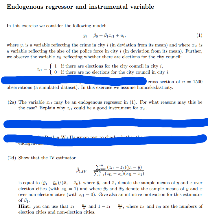  Endogenous regressor and instrumental variable In this exercise we consider the