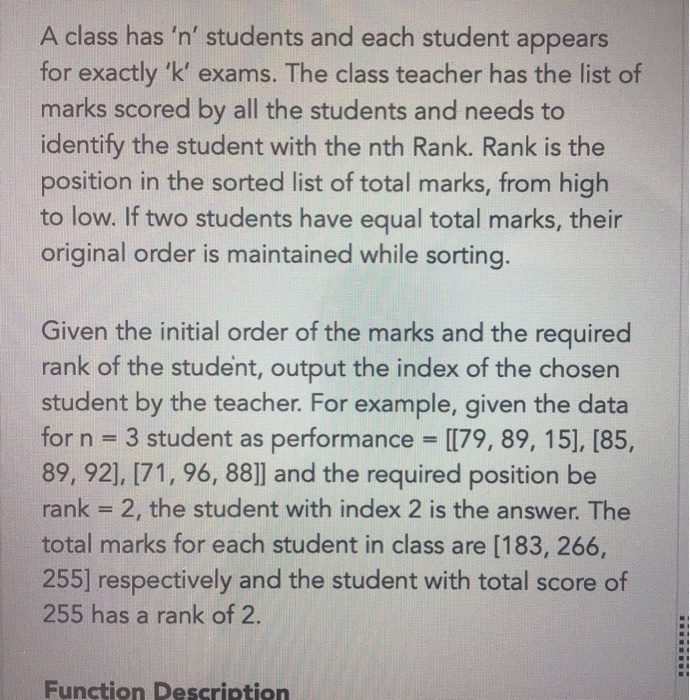  A class has 'n' students and each student appears for exactly