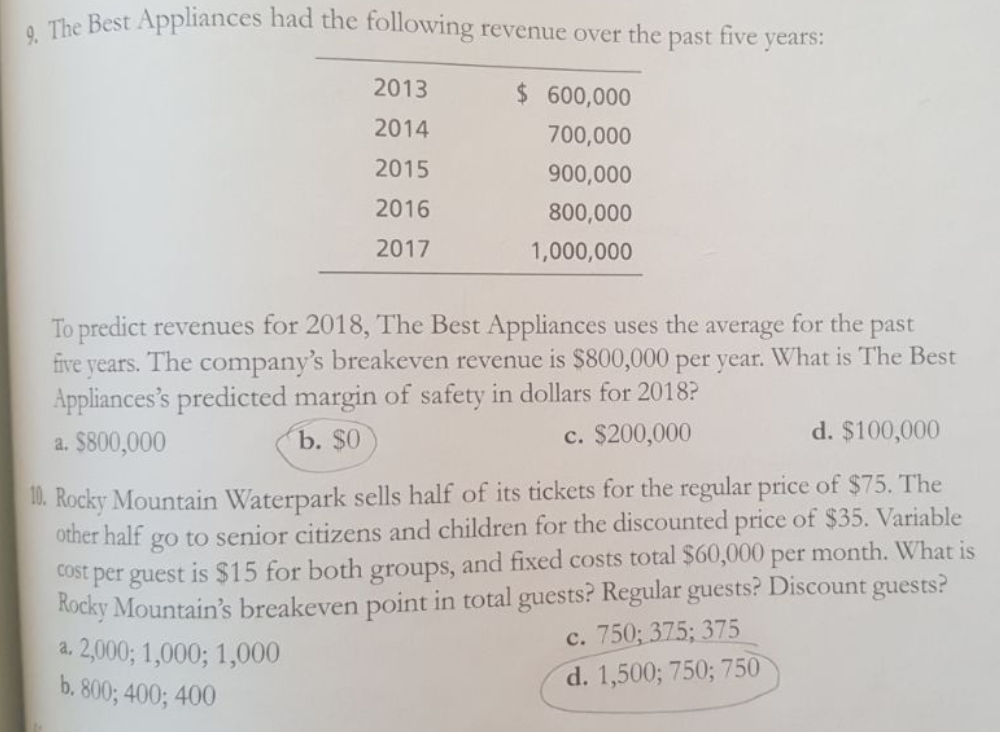 please explain the answer e Best Appliances had the following revenue