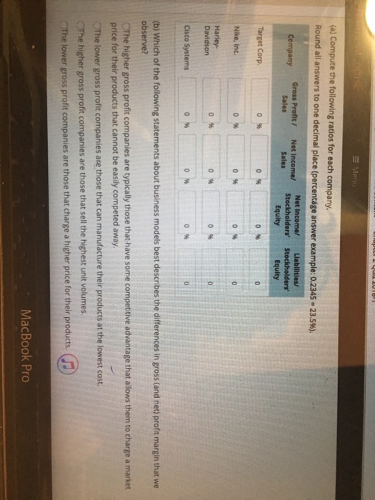 out of 25.00 Comparing Operating Characteristics Across Industries Following are selected income
