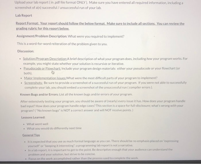  Upload your lab report(in .pdf file format ONLY), Make sure you