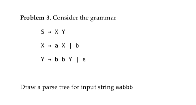  Problem 3. Consider the grammar Draw a parse tree for input