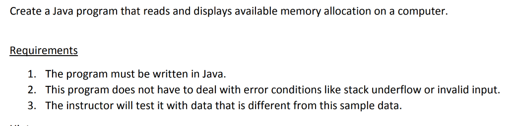  Create a Java program that reads and displays available memory allocation