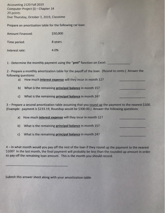  Accounting 2120 Fall 2019 Computer Project (1) - Chapter 14 20