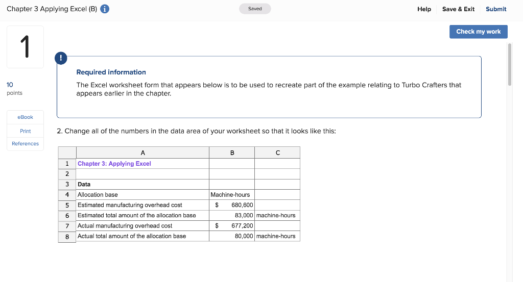  Chapter 3 Applying Excel (B)i Save & Exit Saved Help Submit