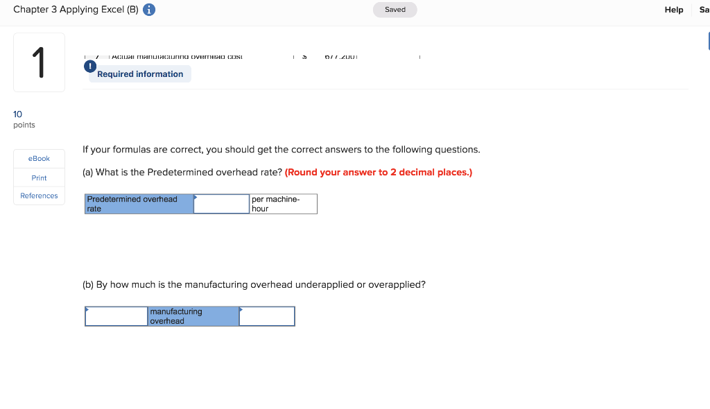 Check my work 1 Required information 10 The Excel worksheet form that