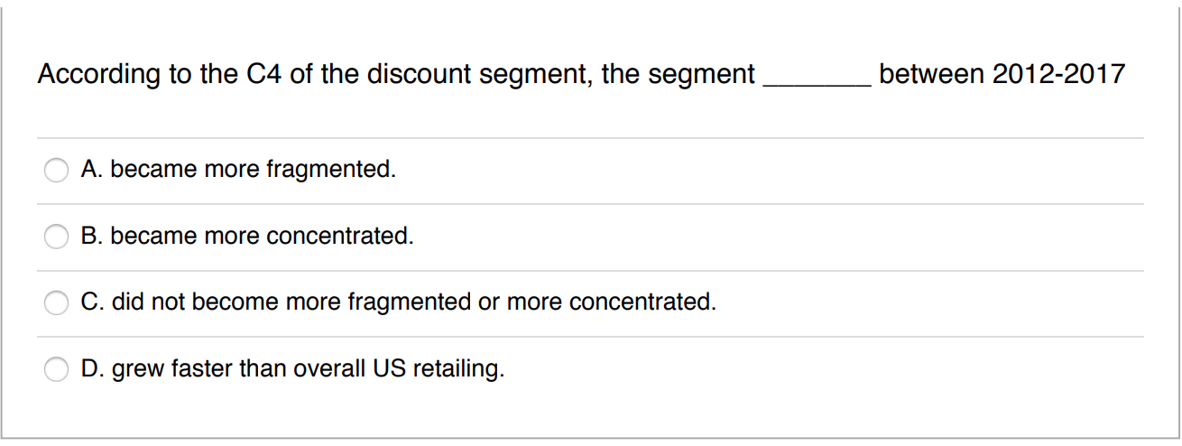 stores, supercenters & warehouse clubs are referred to as "the discount segment"