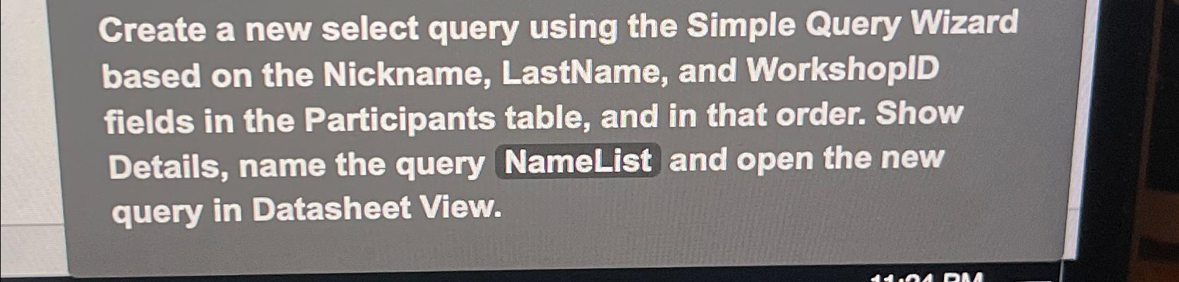  Create a new select query using the Simple Query Wizard based