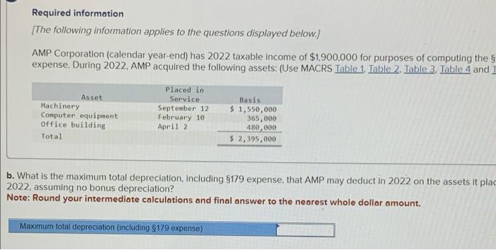 to the questions displayed below.] AMP Corporation (calendar year-end) has 2022 taxable