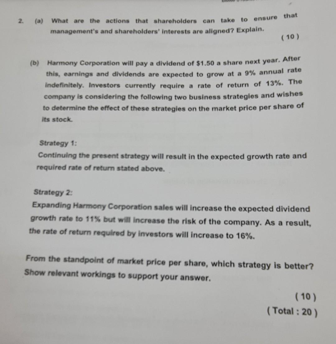  2 2. (a) What are the actions that shareholders can take