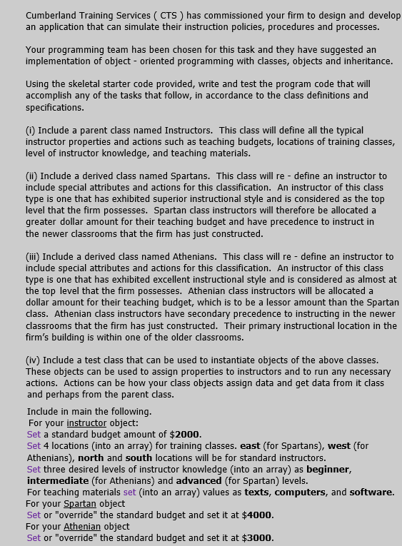 JAVA PROJECT Java Applications Cumberland Training Services ( CTS ) has commissioned