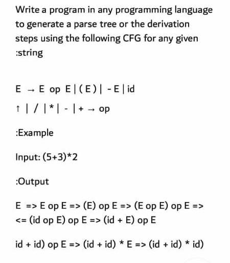  Write a program in any programming language to generate a parse