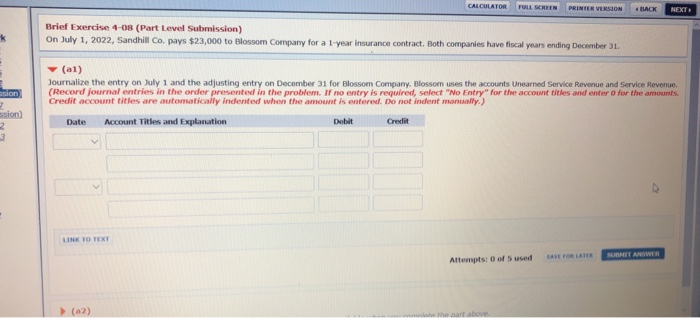  CALCULATOR FULL SCREEN PRINTER VERSION BACK Brief Exercise 4-08 (Part Level