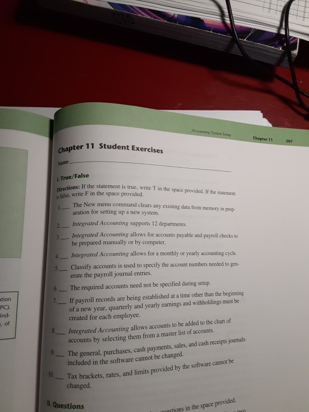  Accounting System Setup Chapter 11 507 hapter 11 Student Exercises Name