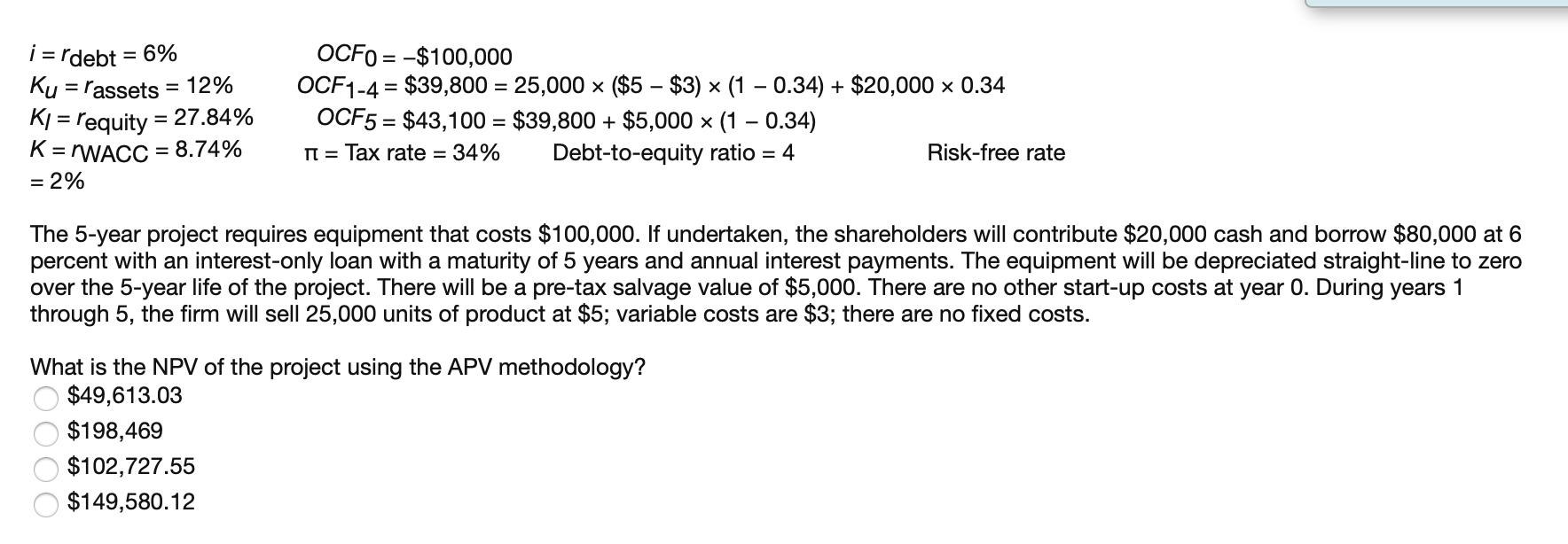 i = rdebt = 6% Ku = rassets = 12% Ki=