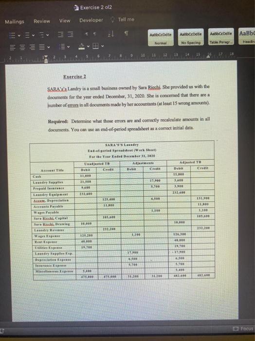  Exercise 2 ol2 Mailings Review View Developer Tell me E 21
