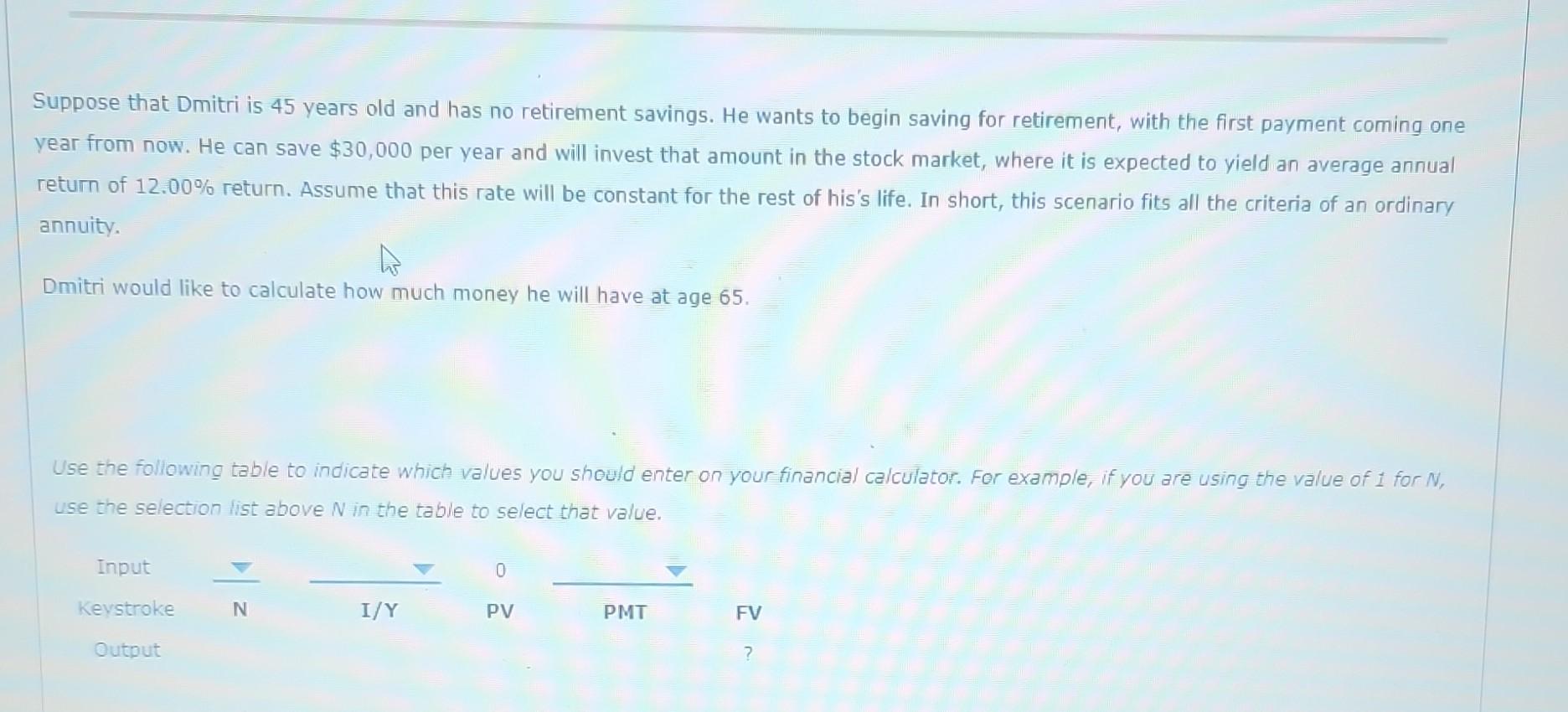 Use the following table to indicate which values you should enter