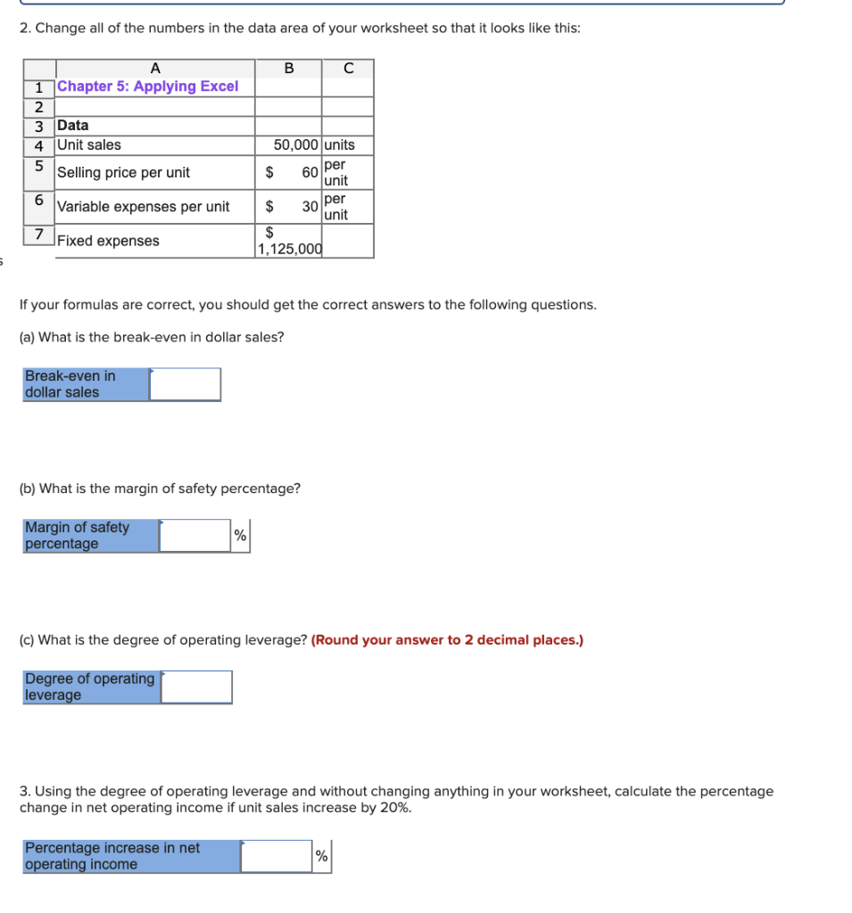 price per unit Variable expenses per unit Fixed expenses per unit $45