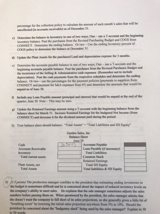 quarter- March 31. The CONNECT problem provides beginning cash, Inventory and accounts