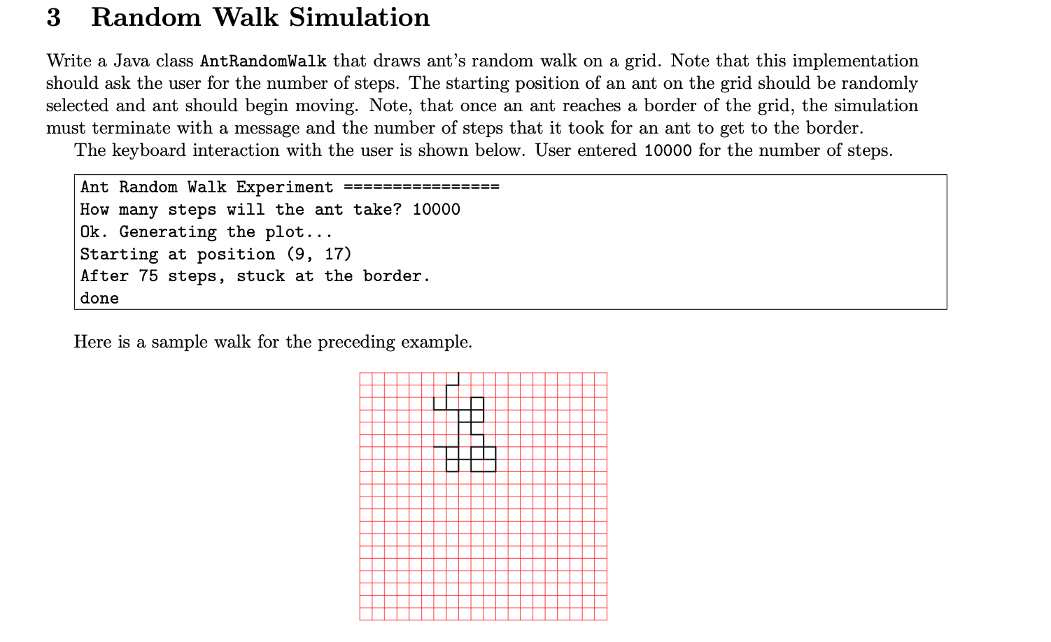 Write a Java class AntRandomWalk that draws ants random walk on a