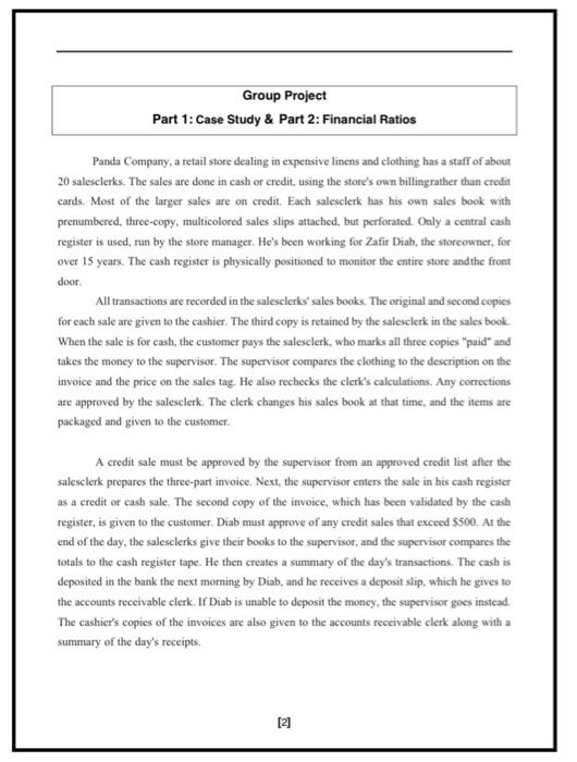  Group Project Part 1: Case Study & Part 2: Financial Ratios