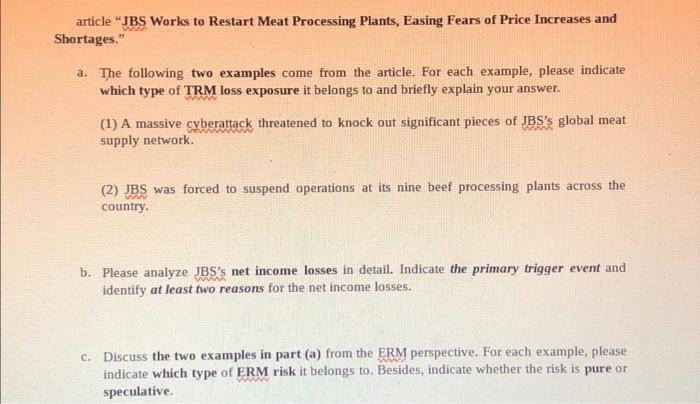  help please rmi article "JBS Works to Restart Meat Processing Plants,