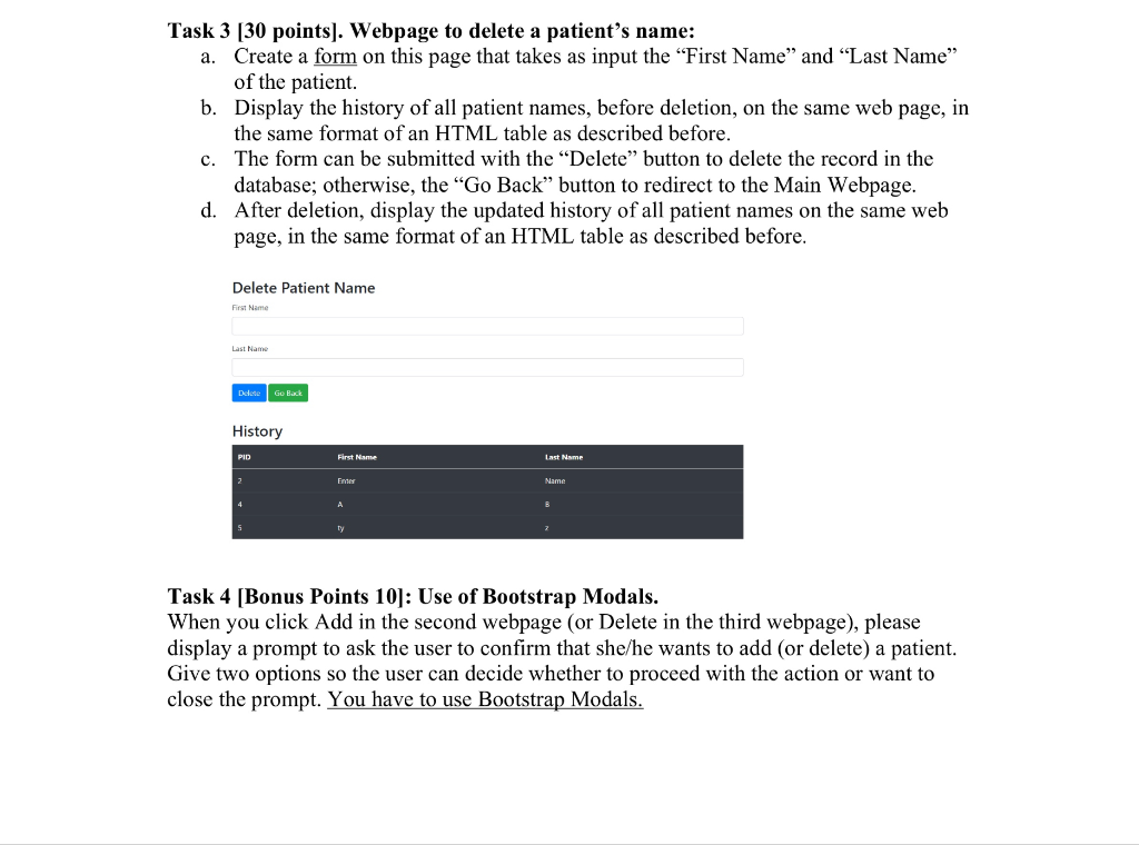 I WILL DEFINITELY RATE! Task 3 [30 points). Webpage to delete a