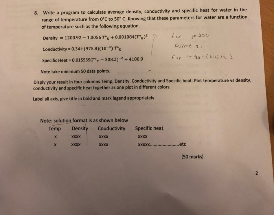  Matlab Write a program to calculate average density, conductivity and specific