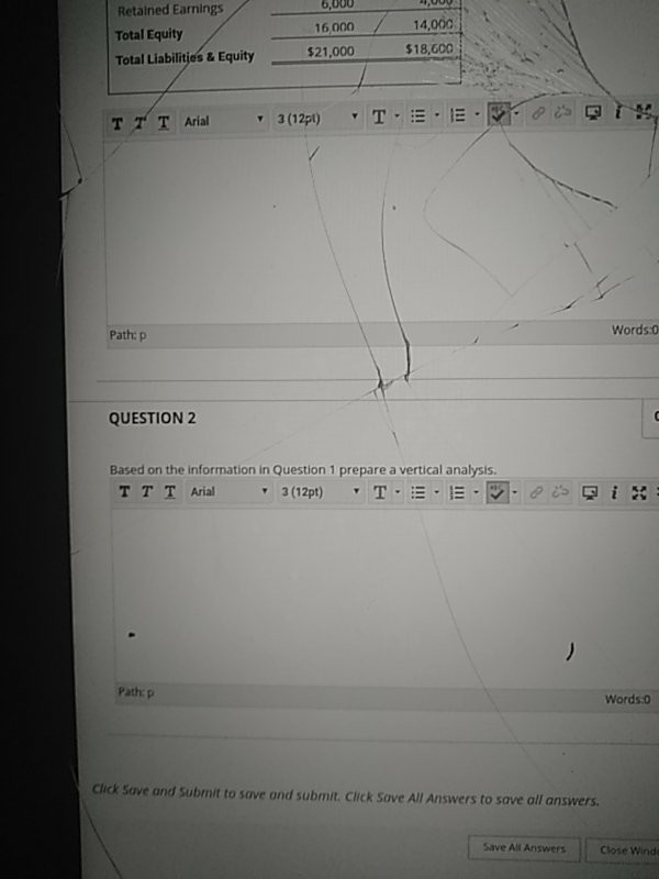 Completion Status: Based on the information below prepare a horizontal analysis Balance