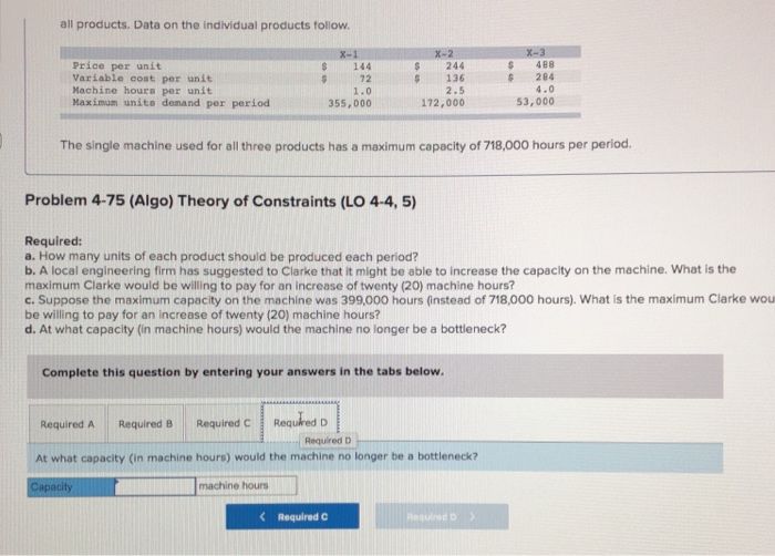 single machine for all products. Data on the individual products follow. X-1
