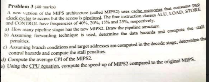  2 cache memories that one SALU LOAD STORE Problem 3 (-40