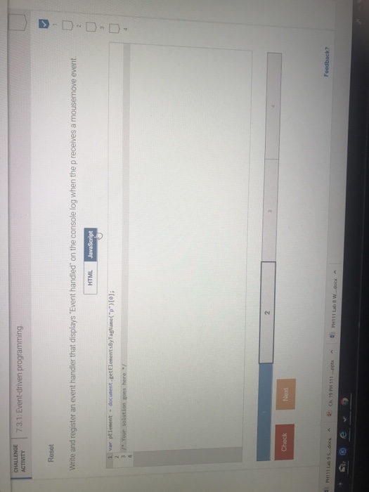 on the console log when the p receives a mousemove event. ch2>Header