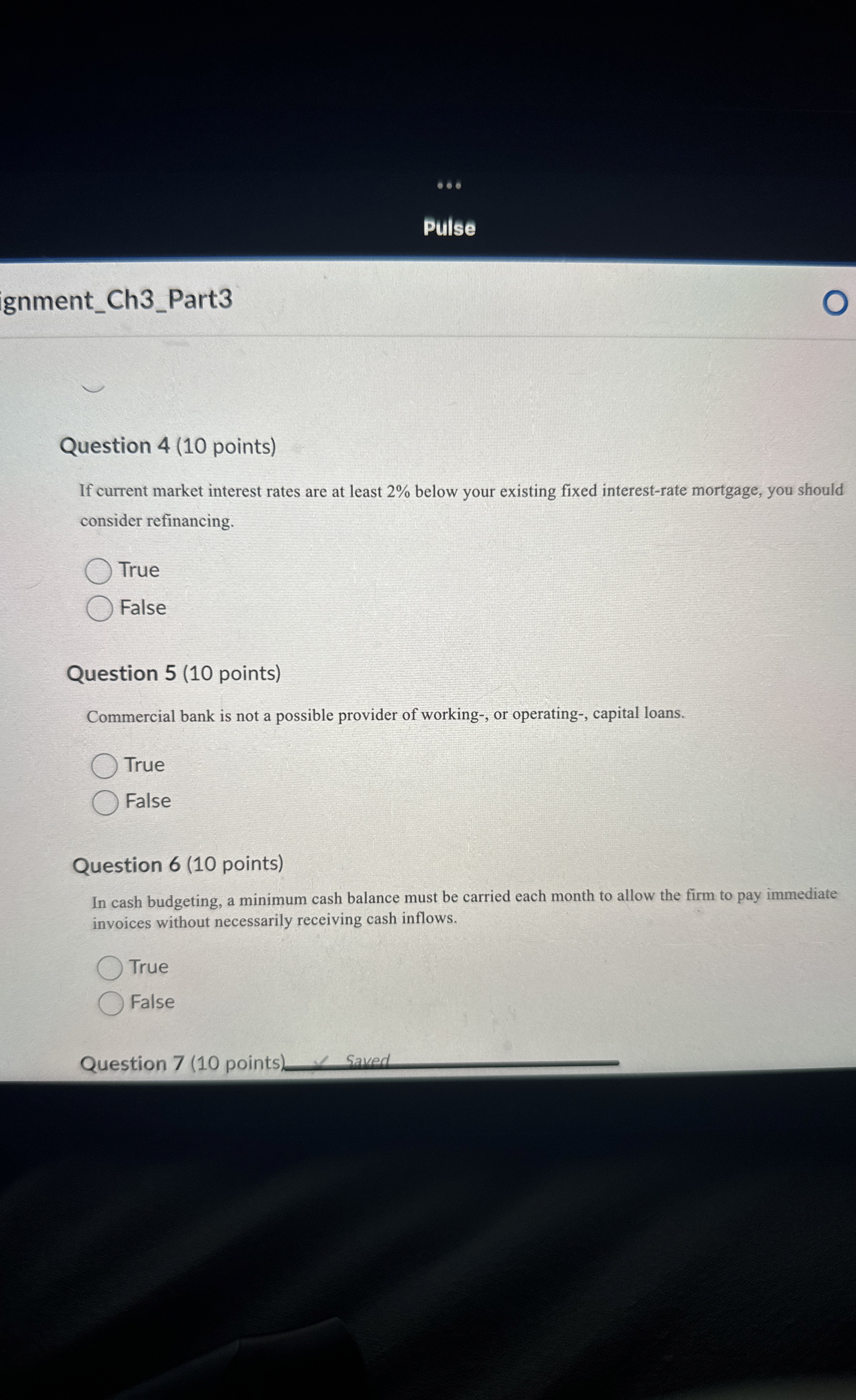  Pulse gnment_Ch3_Part3 Question 4(10 points) If current market interest rates are