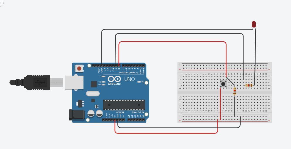 Write an Arduino program to turn the LED on when the pushbutton