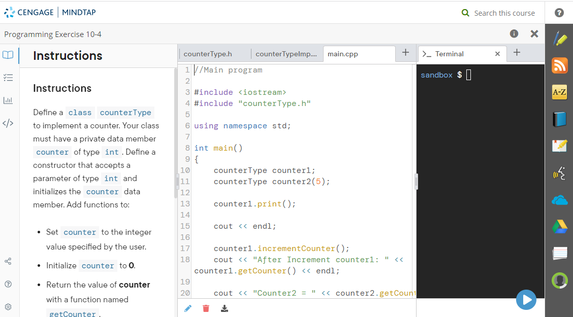 constructor that accepts a parameter of type int and initializes the counter