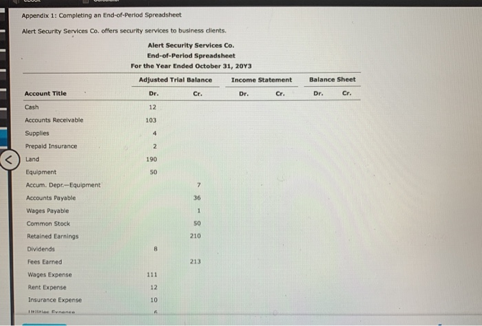  Appendix 1: Completing an End-of-Period Spreadsheet Alert Security Services Co. offers