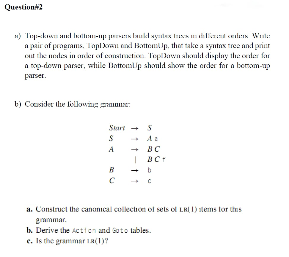 Question#2 a) Top-down and bottom-up parsers build syntax trees in different