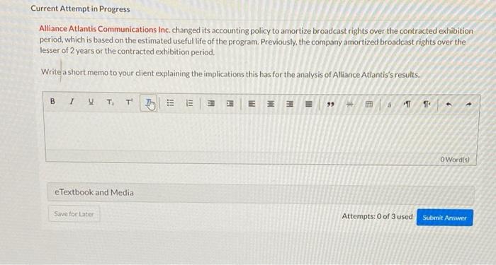  Current Attempt in Progress Alliance Atlantis Communications Inc. changed its accounting
