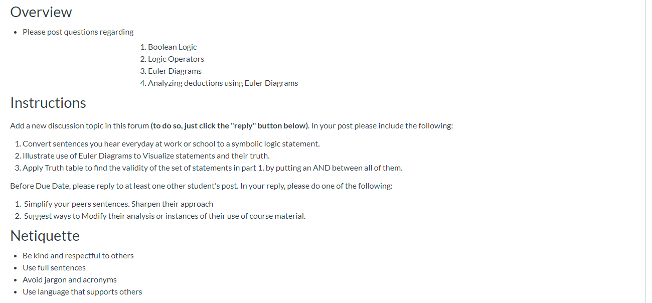  Overview Please post questions regarding Boolean Logic Analyzing deductions using Euler