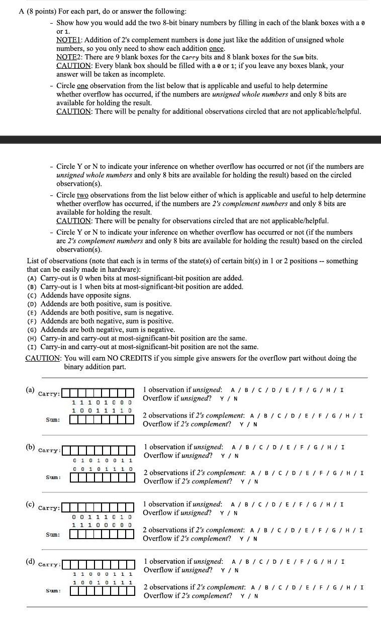  A (8 points) For each part, do or answer the following: