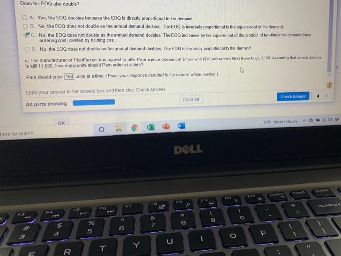  1. please answer letter C 2. calculate total holding, ordering, and