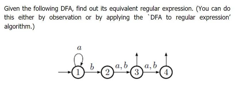 Given the following DFA, find out its equivalent regular expression. (You