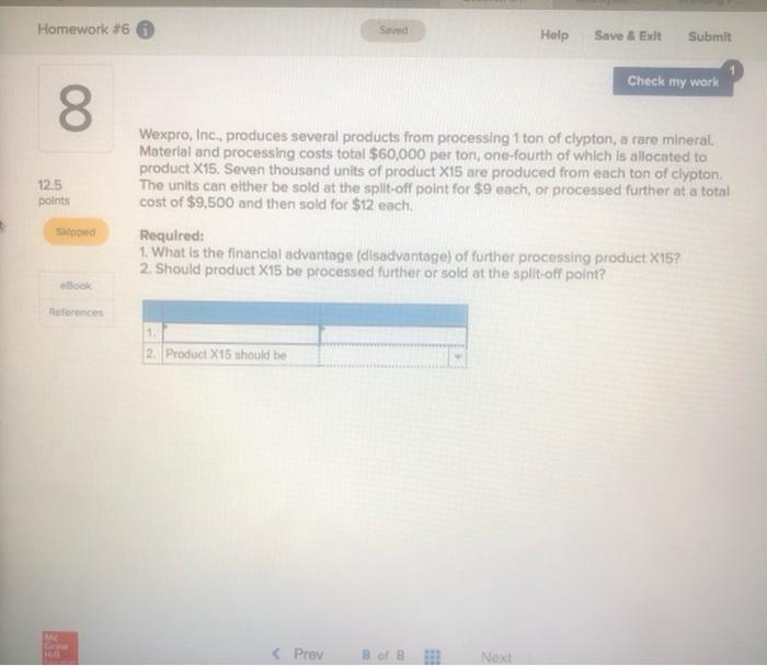  Homework #6 Seved Help Save & Exit Submit Check my work