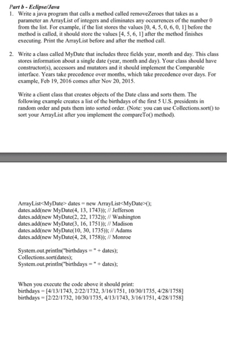  Part b-EclipselJava 1. Write a java program that calls a method