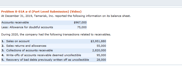 2020, balances in Accounts Receivable and Allowance for Doubtful Accounts, post the