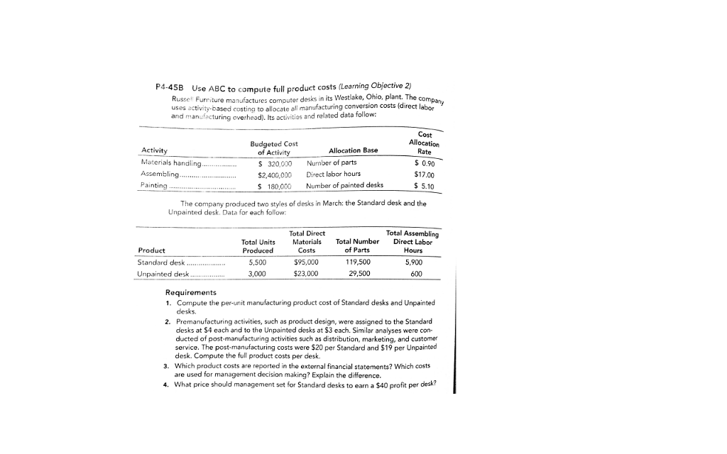 P4-45B Use ABC to compute full product costs (Learning Objective 2)