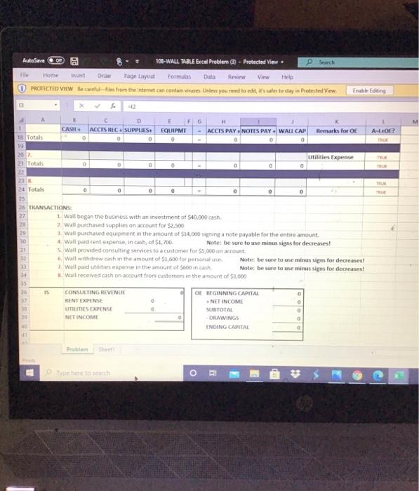  AutoSave 106-WALL TABLE Bxcel Problem - Protected View P Search Page