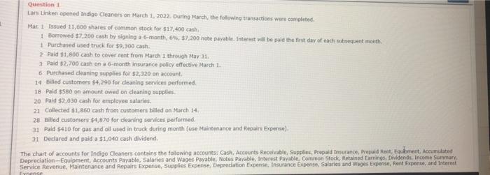  need help with part B! Question Lars Linken opened Indigo Cleaners