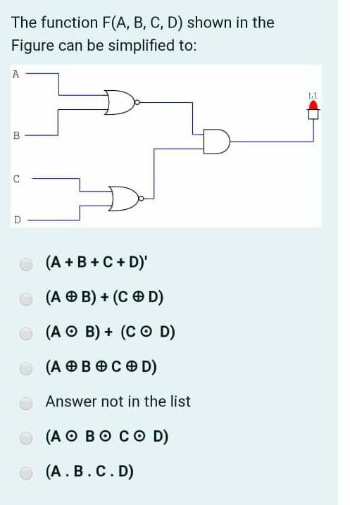  The function F(A, B, C, D) shown in the Figure can